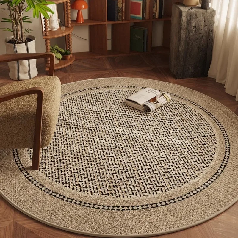 Round Bedroom Rug Light Luxury Study Coffee Table Floor Mat Retro Brown Living Room Carpet for Leisure Area Cloakroom Ковер 러그 - Image 2