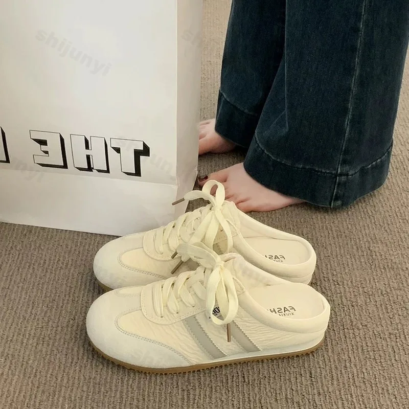 Women Fashion Slippers 2026 Summer Trend Casual Comfort Platform Flats Mules Slippers Lace-Up Non Slip Outdoor Female Slippers 2