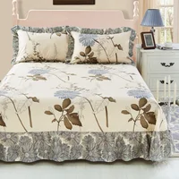 Vintage Floral Print Bed Skirt Set Ruffle Bedspread Mattress Cover Cotton Bedclothes Sheet Princess Style Bedding Bed Spreads 2