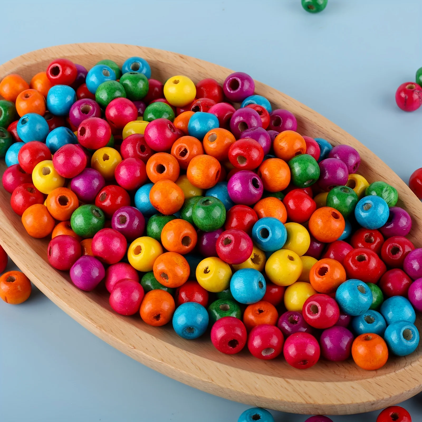 

200PCS colorful small hole wooden beads, threaded wooden beads, circular craft loose bead wooden bead string DIY