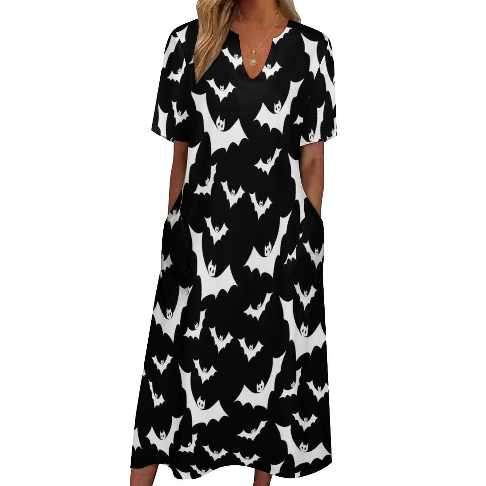 

Платье-макси с V-образным вырезом, летучая мышь