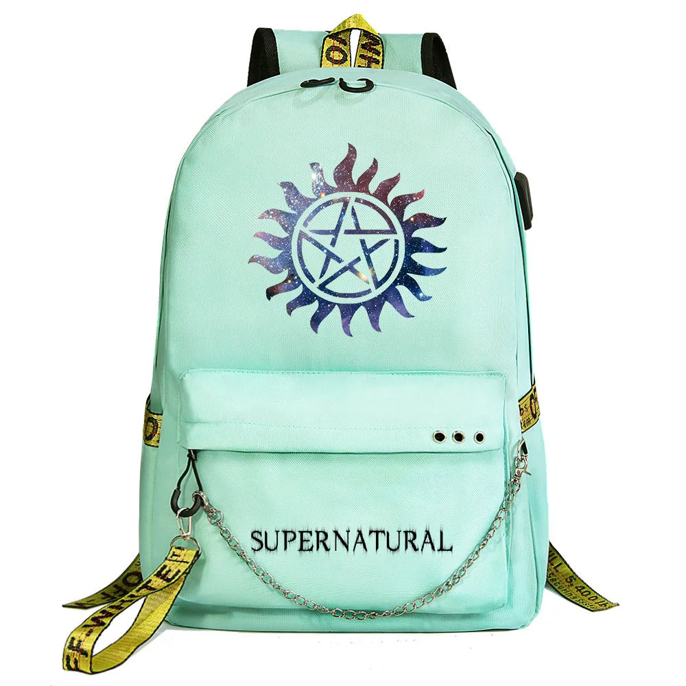 

Supernatural Winchester Bros Sam Dean Boys Girls School Bags Teenager USB Charging Chain Travel Backpack College Bookbag Mochila