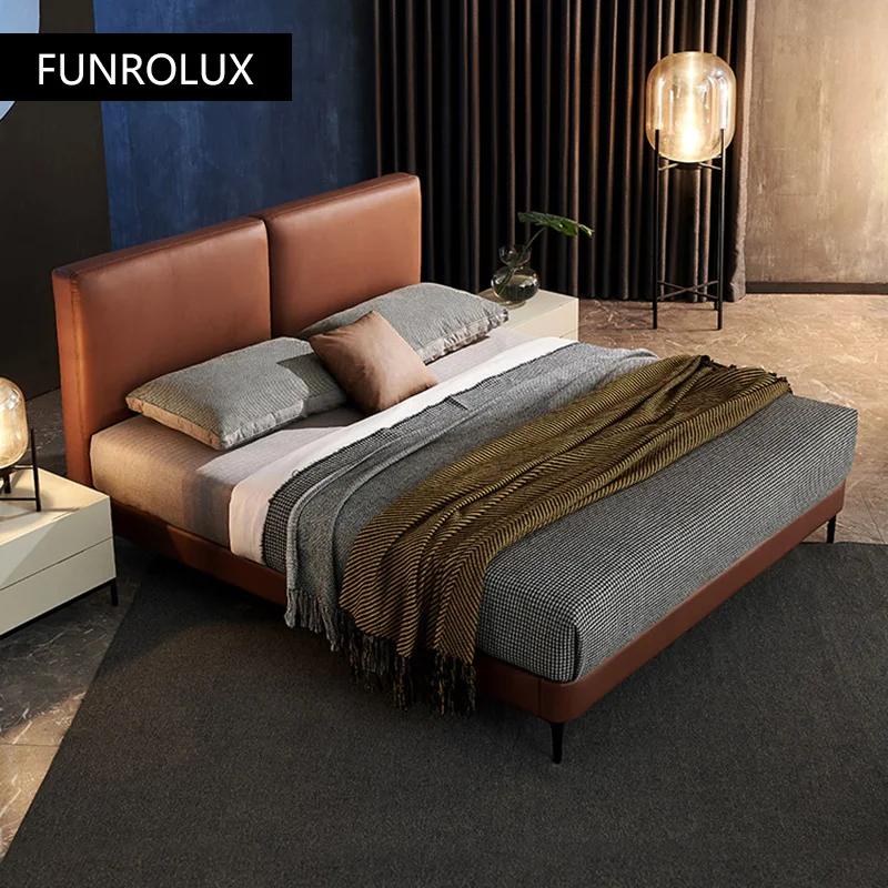 Modern minimalist leather bed simple and light luxury bed 1.8 m 1.5 m in master bedroom double