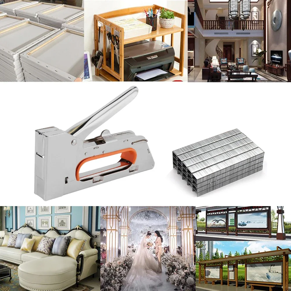 Upholstery Stapler 4/6/8mm Paper Window Tacker Tools with 2400pcs Nails Stainless Steel for Woodworking for Furniture Binding 2