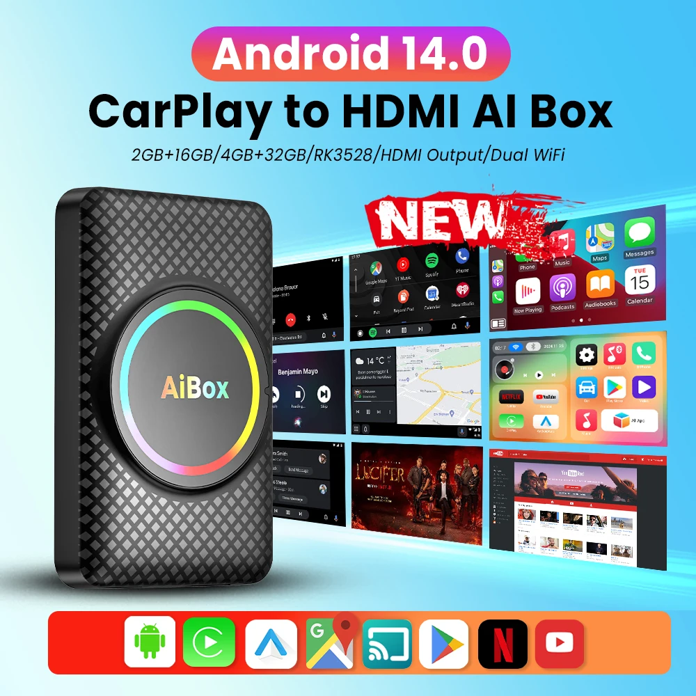 Redmaple Carplay AI Box HDMI分配器 2025 New CarlinKit Android 13 CarPlay AI Box HDMI Wireless