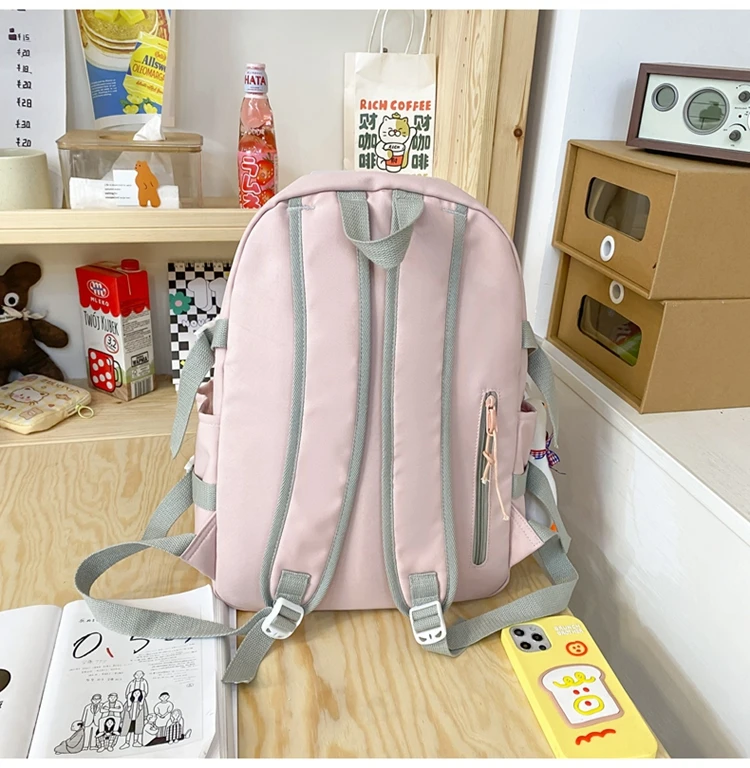 New High School Harajuku Double Buckle Women Backpack School Bags Teenage Girls Kawaii Backpack Waterproof Student Bag Mochila