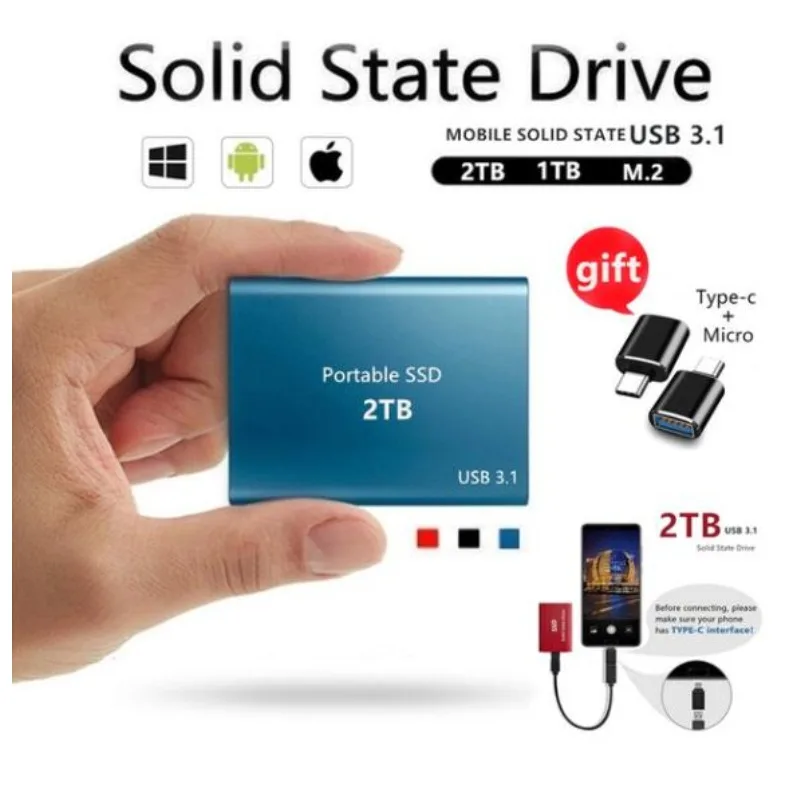 External SSD Portable SSD USB3.1 M.2 Type-C Interface Storage Disk For PC Laptop Mac