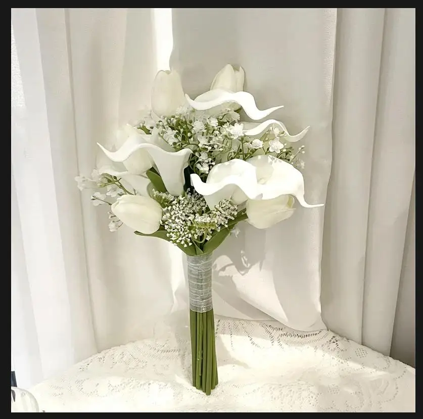 White Calla Lilies with Tulip Bridesmaid Bouquet Flowers Bouquet De Mariage Ramos de Novia
