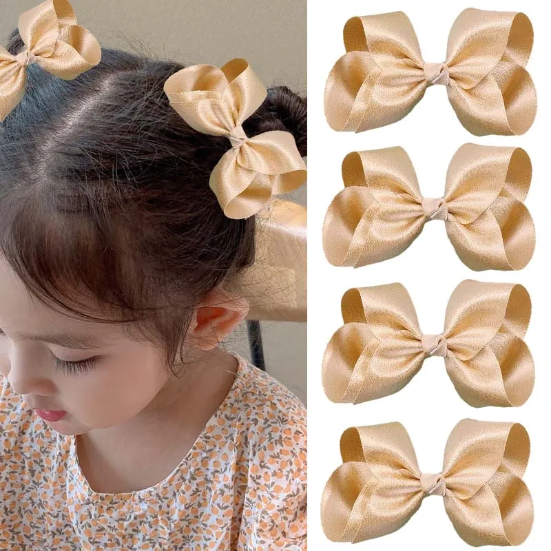 Oaoleer 2Pcs/set Gold Ribbon Bows Hair Clip for Kids Girls Solid Bowknote Hairpin Barrettes Korea Headwear Baby Hair Accessories