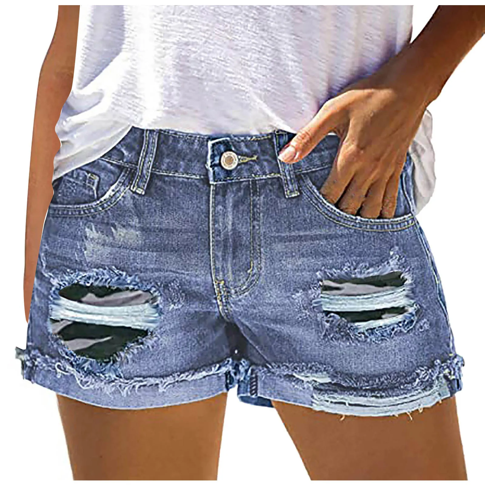 

Fashionable Women'S Broken Copper Hole Printed Patch Rolled Edge Jeans And Shorts Summer Women Shorts Y2k Japanese Streetwear