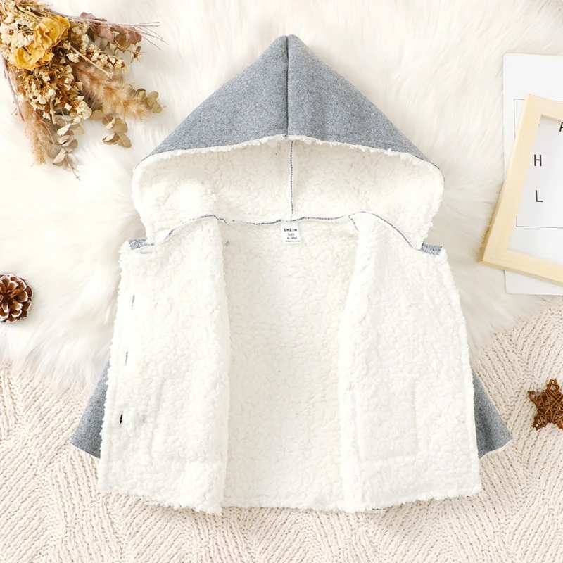 0-3Y Baby Outerwear Boys Girls Fall Winter Clothes Toddler Long Sleeve Double Breasted Hooded Coat Kids Fleece Jackets
