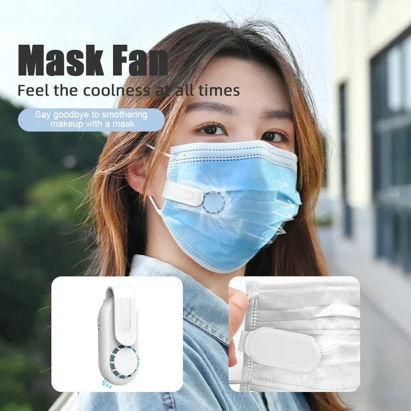 Sports Cooling USB Rechargeable Air Filter Mini Portable Fan for Face Mask Clip-On Summer Wearable Personal Wearable