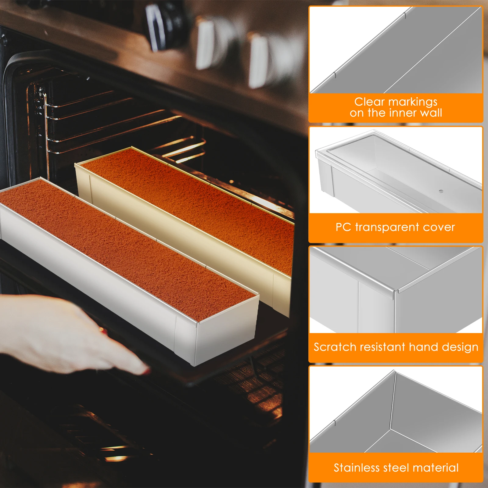 Rectangle Tiramisu Mold Cake Pan with Lid Stainless Steel Long Cake Baking Pan Removable Mousse Mold for Tiramisu Mousse Cake