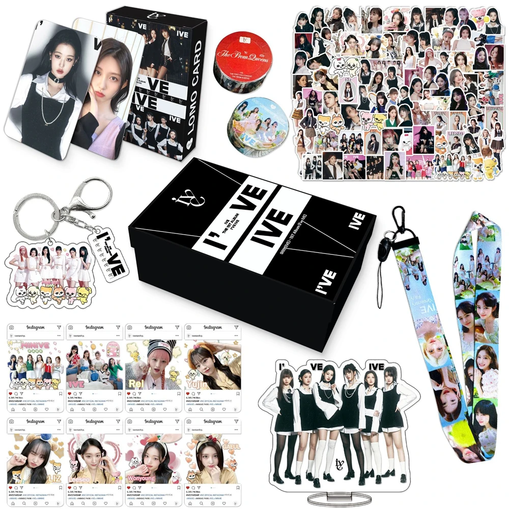 

161Pcs/Set KPOP IVE I’ve IVE Album Gift Box Wonyoung LIZ Rei Minive Photocards Keychain Acrylic Stand Figure Stickers Fans Gift