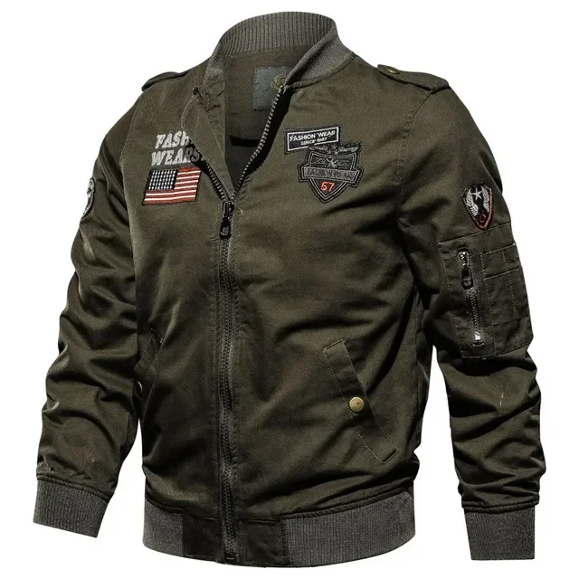 Winter Men's 100% Cotton Jacket Casual Fashion Vertical Collar Motorcycle Training Suit Eagle Embroidery Design Cargo Jacket 4XL