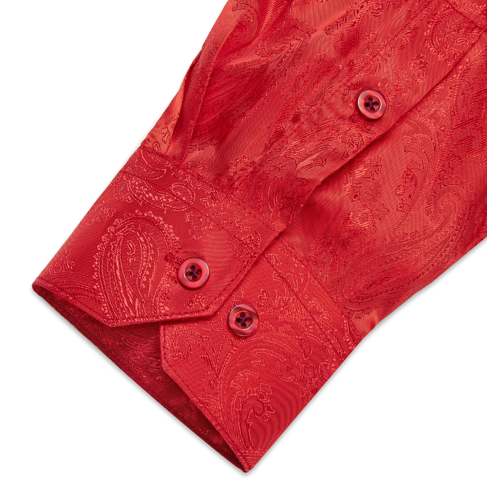 Luxury Men's Long Sleeve Shirts Fashion Red Paisley Slim Fit Silk Male Social Business Wedding Party Tuxedo Shirt Men Clothing