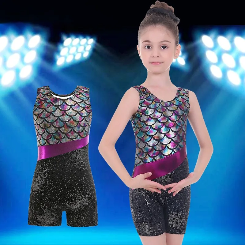 5-12 Years Old Fashion Girls Gymnastics Leotards Sizes Short Girls' Dancewear Jumpsuit