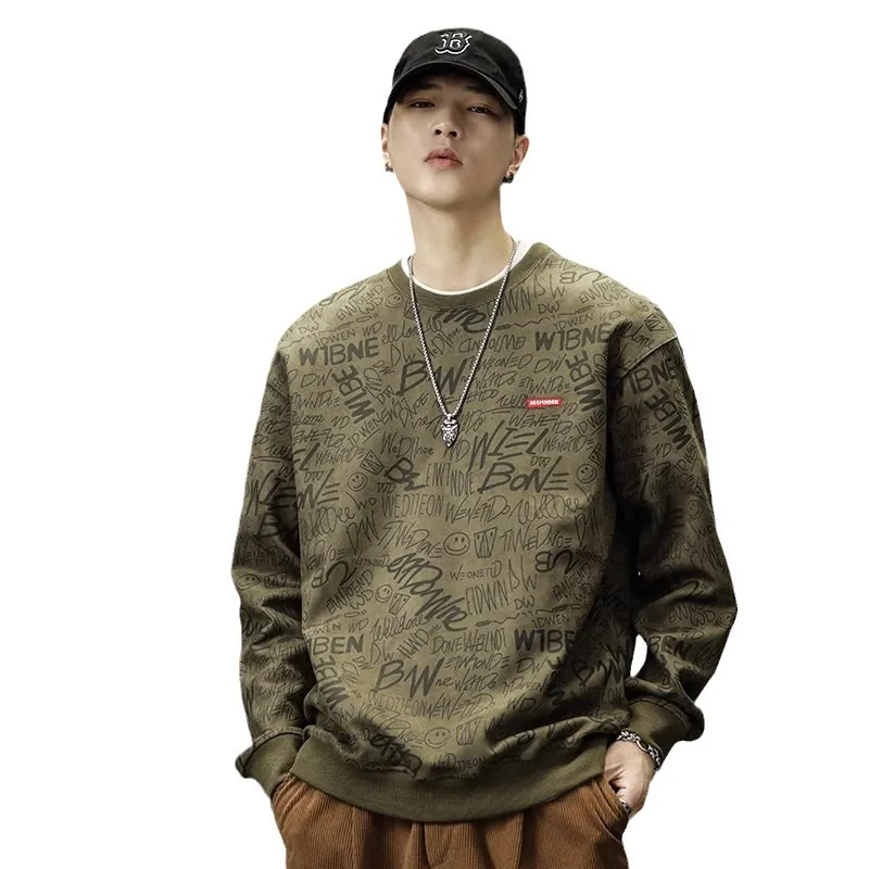 남성용 스웨이드 플리스 크루넥 스웨트셔츠, 가을 캐주얼 루즈 긴팔 풀오버, 플리스 안감 스트리트웨어 스포츠 운동복 상의