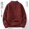 Trendy Solid Color Men Knitted Sweaters Half High Collar Button Pullover Tops Autumn Winter Versatile Knitwear Men Clothing 4