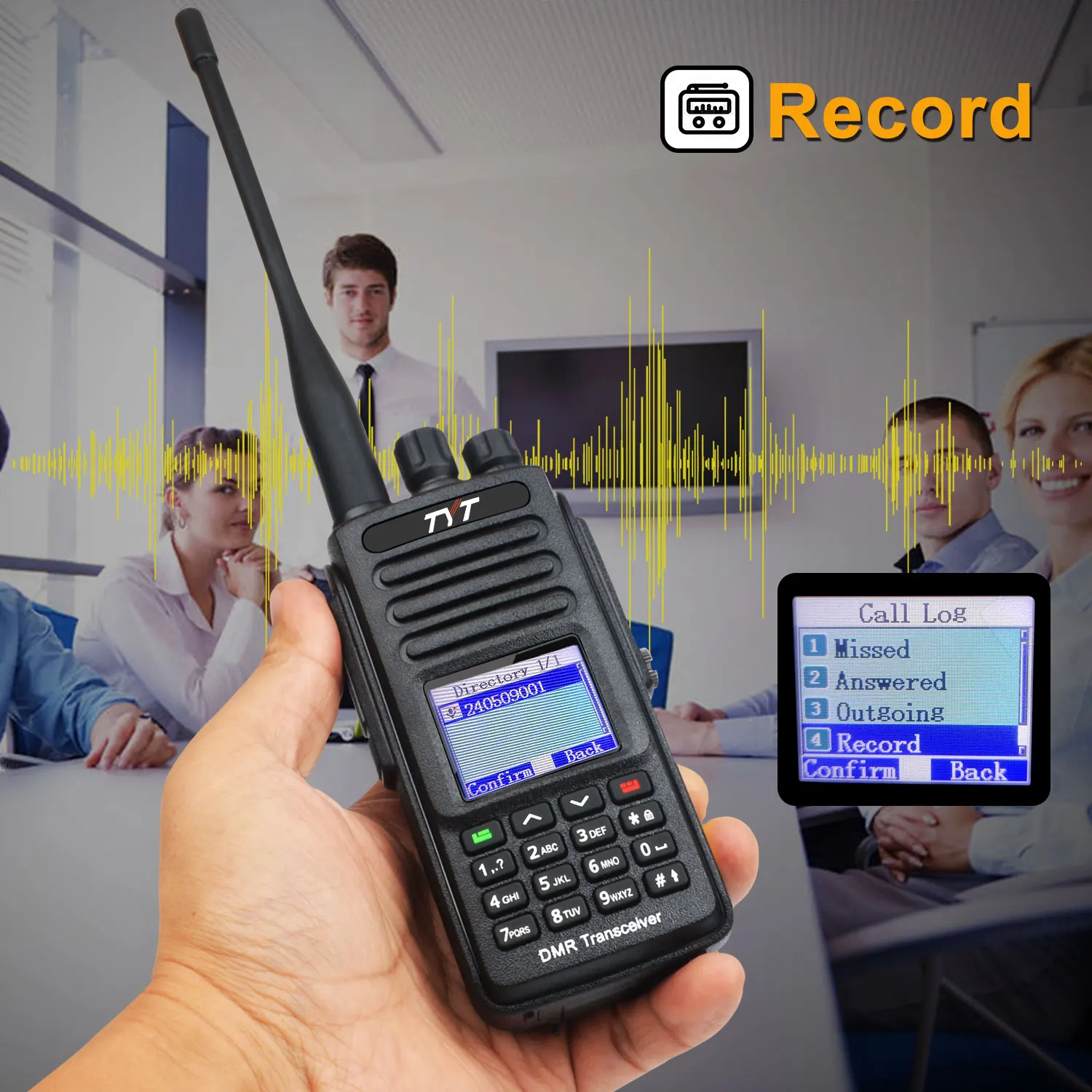 TYT MD-UV390 10W IP67 Wateroof Record VHF UHF Dual Band AES256 Encryption DMR Digital Walkie Talkie with USB-C 2800mAh Battery 4