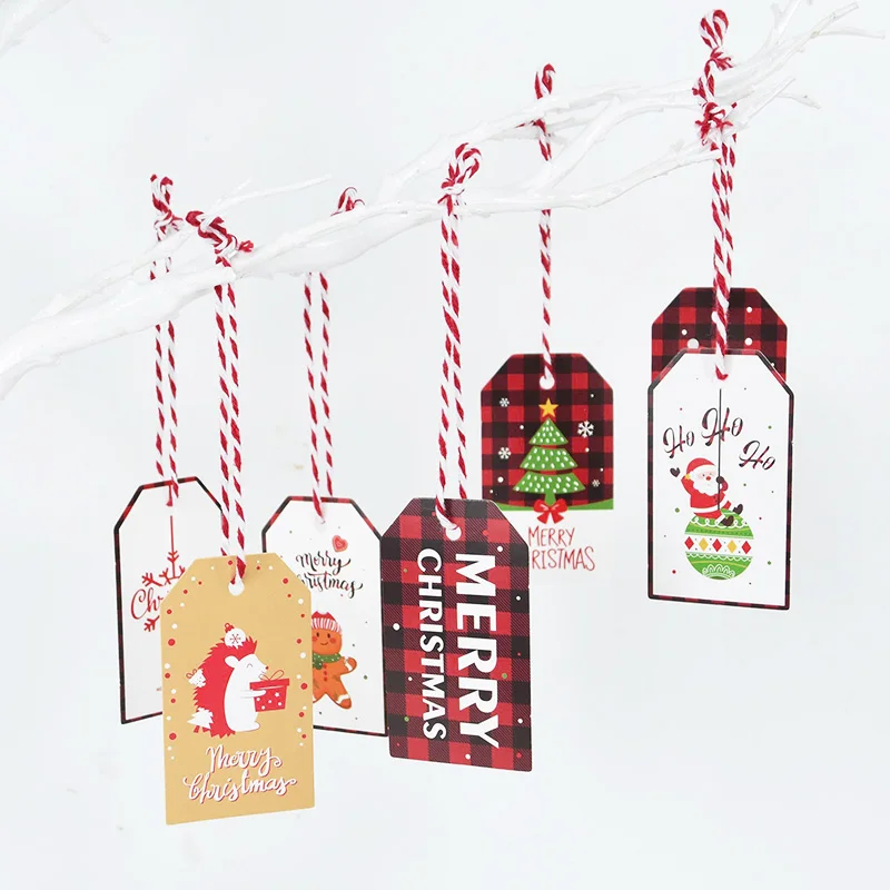 

50pcs Christmas DIY Kraft Tags Labels Gift Wrapping Paper Hang Tags Santa Claus Snowman Paper Cards Merry Xmas Party Decoration