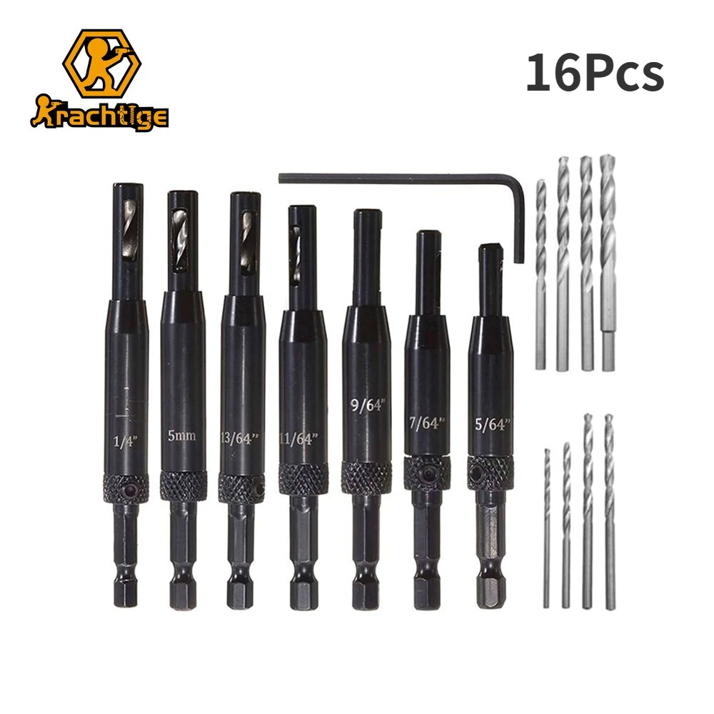 Krachtige 16Pcs Self Centering Hinge Tapper Core Drill Bit Set Adjustable Door Window Hole Puncher Woodworking Tools 3pcs self centering hinge drill set door cabinet hinge locating hole cutter hss hex groove woodworking tool hss center drill bit