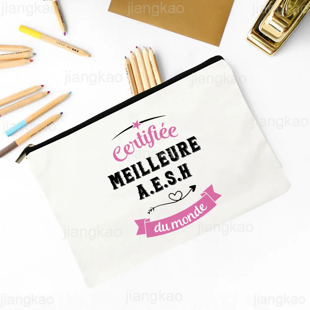 Merci-AESH Bolsa de Maquiagem Impressa Feminina, Bolsa Cosmética, Organizador de Higiene Pessoal, Lápis Escolar, Presentes de Viagem