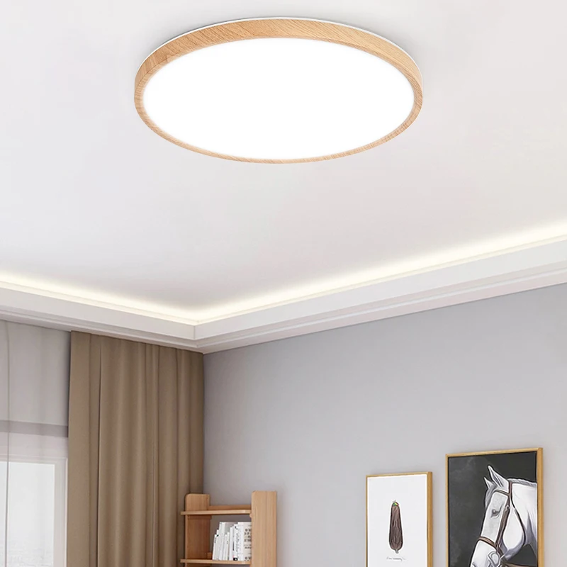 LED Dimmable Modern Large 60cm 23inch Ceiling Light 36W 45W CCT Golden Wood For Home Kitchen Bedroom Livingroom Ceiling Lamps images - 6