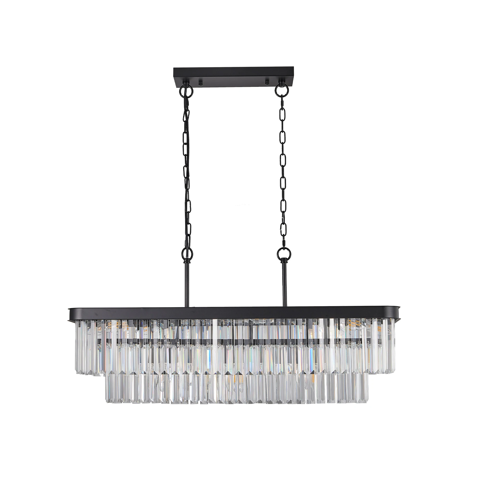 Chandeliers,Rectangular Crystal Chandelier Adjustable,E12 Modern Industrial Crystal Lights,Farmhouse Iron Ceiling Hanging Light