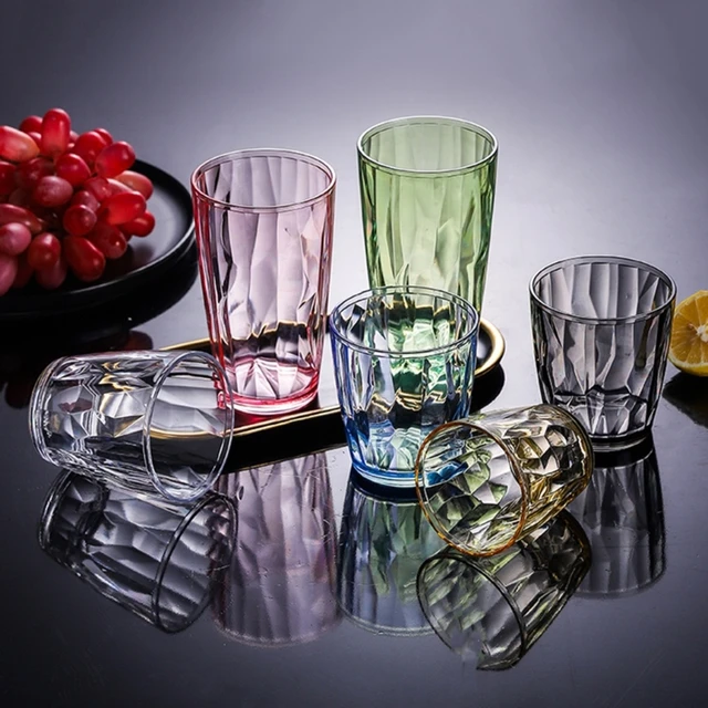 LEUCHTEN Colored Drinking Glasses Set Acrylic Glassware Tumblers Cups  Picnic Water Glasses Unbreakable Juice Drinkware 