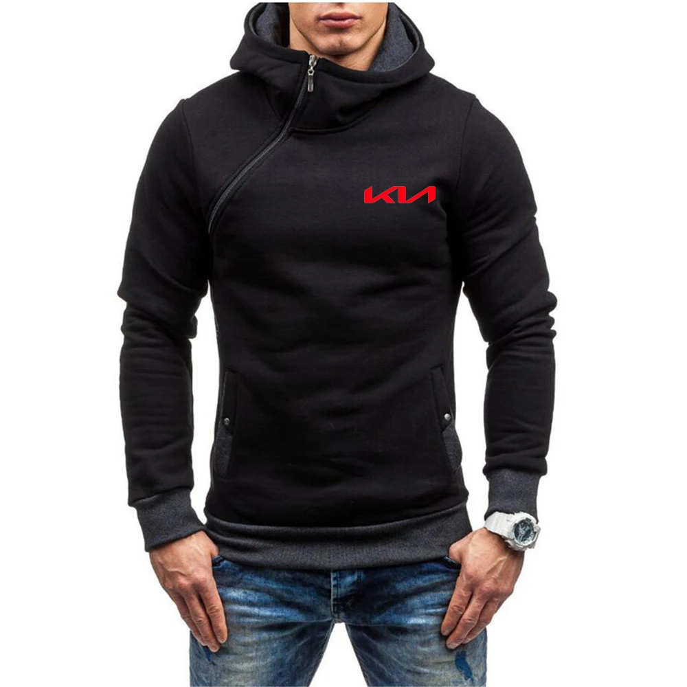2022 New Men's Kia Motors Logo Print Solid Color Hoodie Spring Autumn Fashion Casual Long Sleeve Street Style Hoodie Sweatshirt black and white hoodie