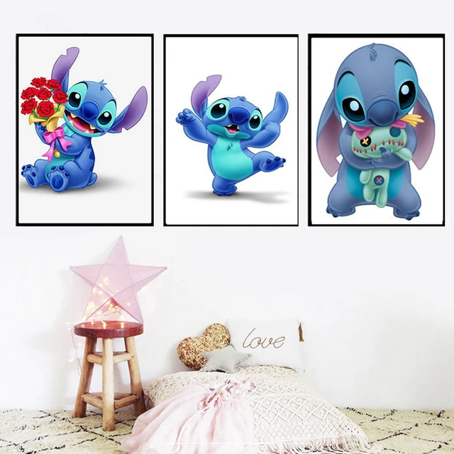 Disney anime lilo & stitch pintura em tela bonito ponto cartazes e