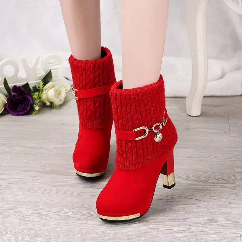 Super High Heels Platform Shoes Women High Heels Women Pumps Shoes Pointed Toe Suede Ankle Boots for Women Thick Heels Boots NEW 2