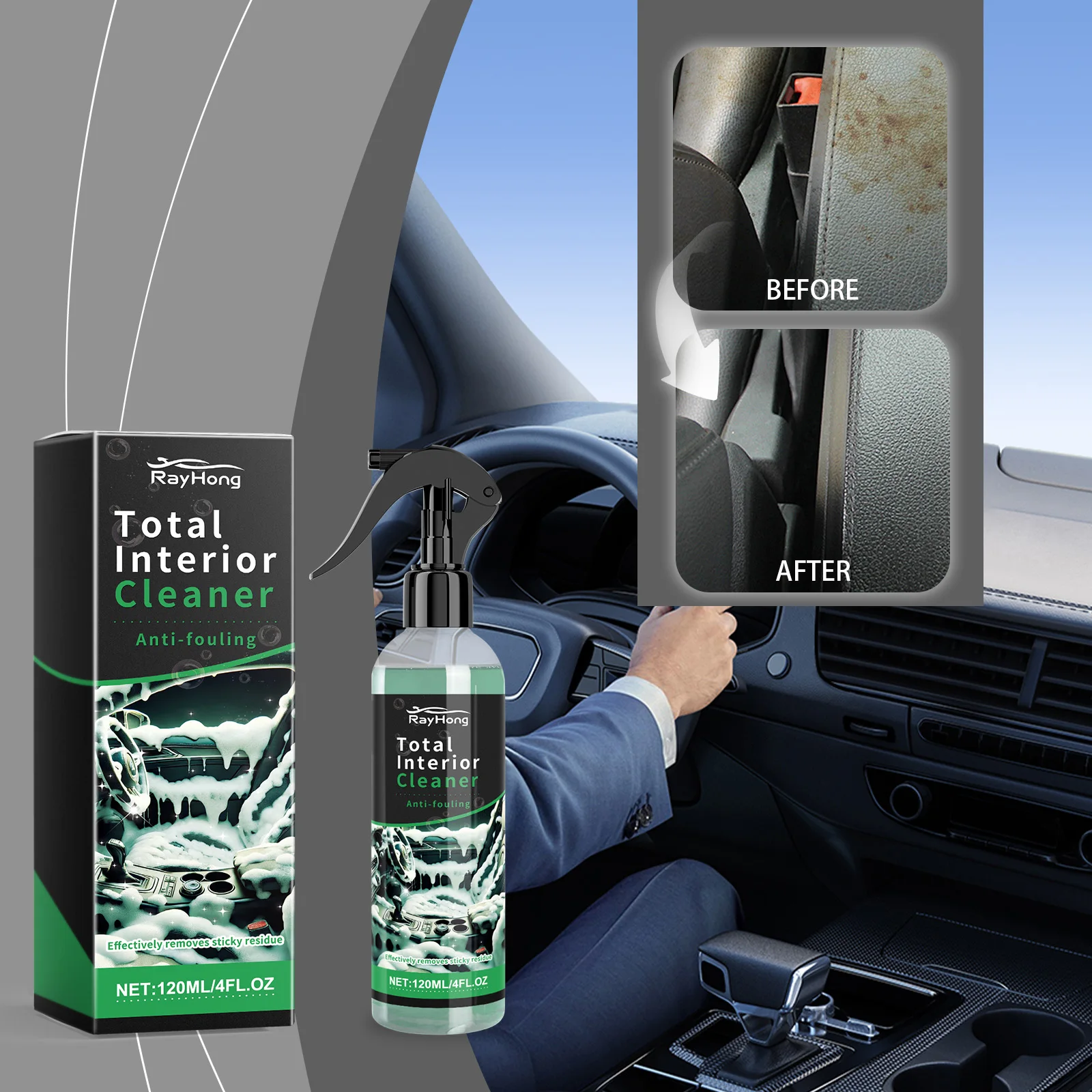 Car Interior Cleaner Interior Detailer Dust Remover Seat Liquid Leather Roof Dash Cleaning Foam Spray Car Care Wash Spray