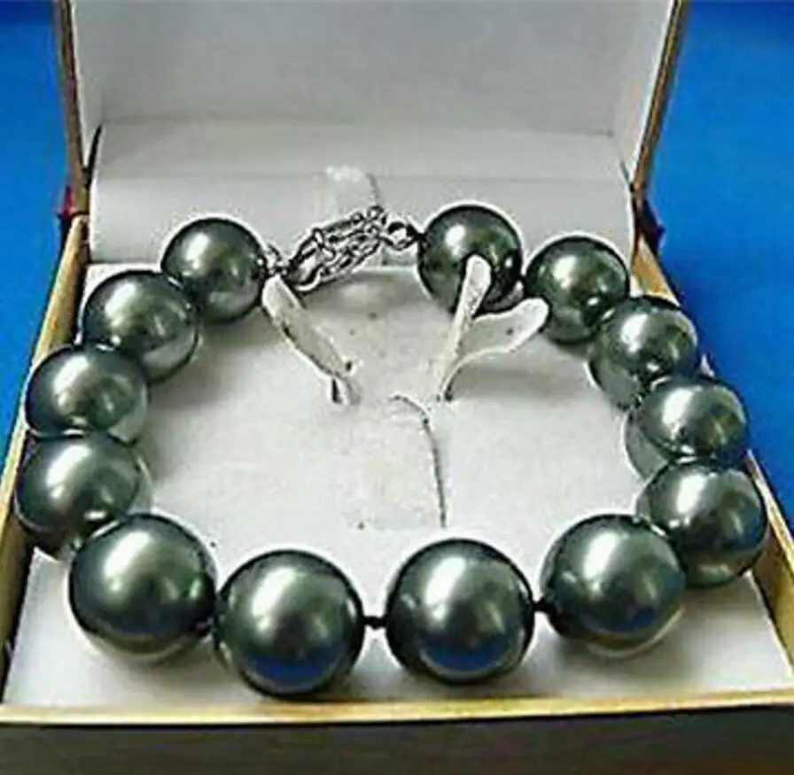 new hot BIG! 14mm black Sea Shell Pearl Bracelet 8'' AAA+