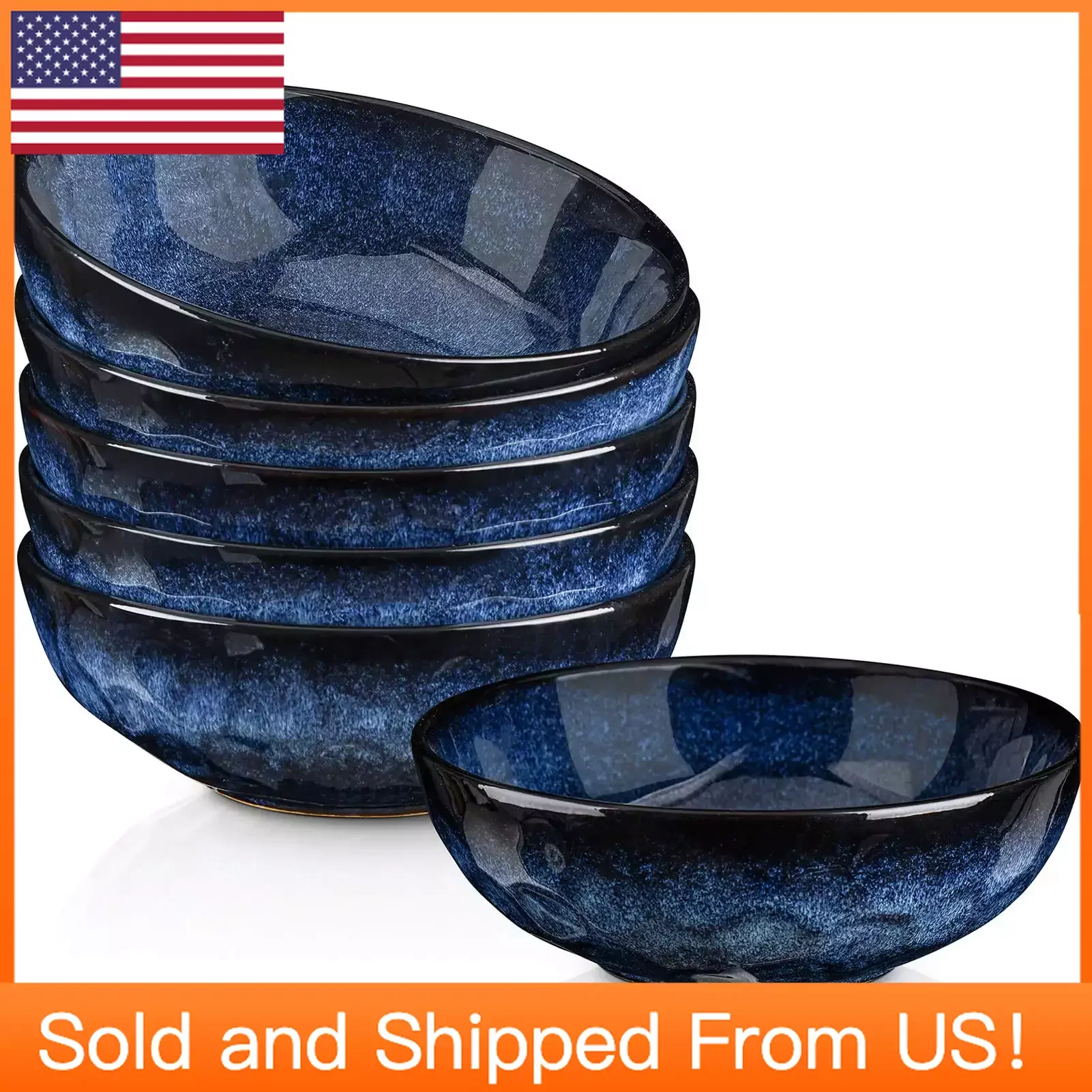 

Ceramic Pasta Bowls Set - 32 Ounce Soup Bowls, Large Salad Bowls, Microwave Safe, Stoneware, Set of 6 (Blue)