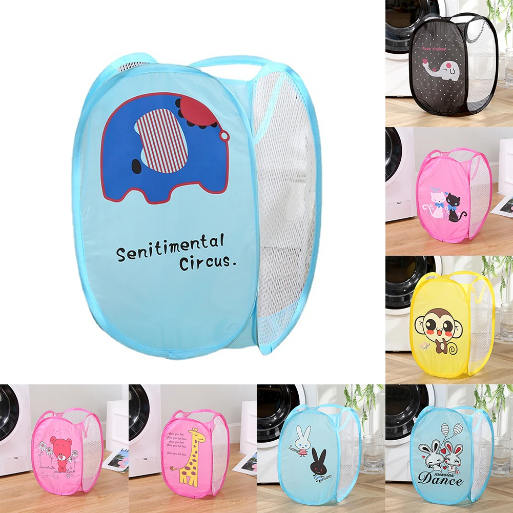 

Mesh Laundry Basket Foldable Waterproof Laundry Hamper Cartoon Laundry Bag Collapsible Large Clothes Hamper Bag Random Color