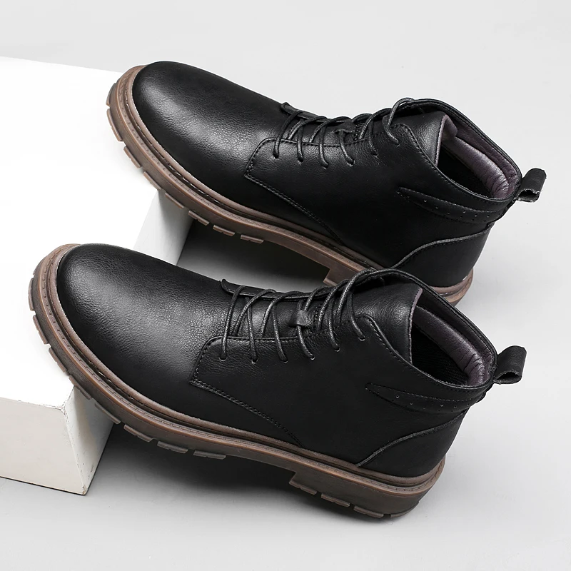 

Мужские ботинки Молодежные трендовые износостойкие уличные Нескользящие повседневные Модные уличные ботинки на платформе с круглым носком весна-осень