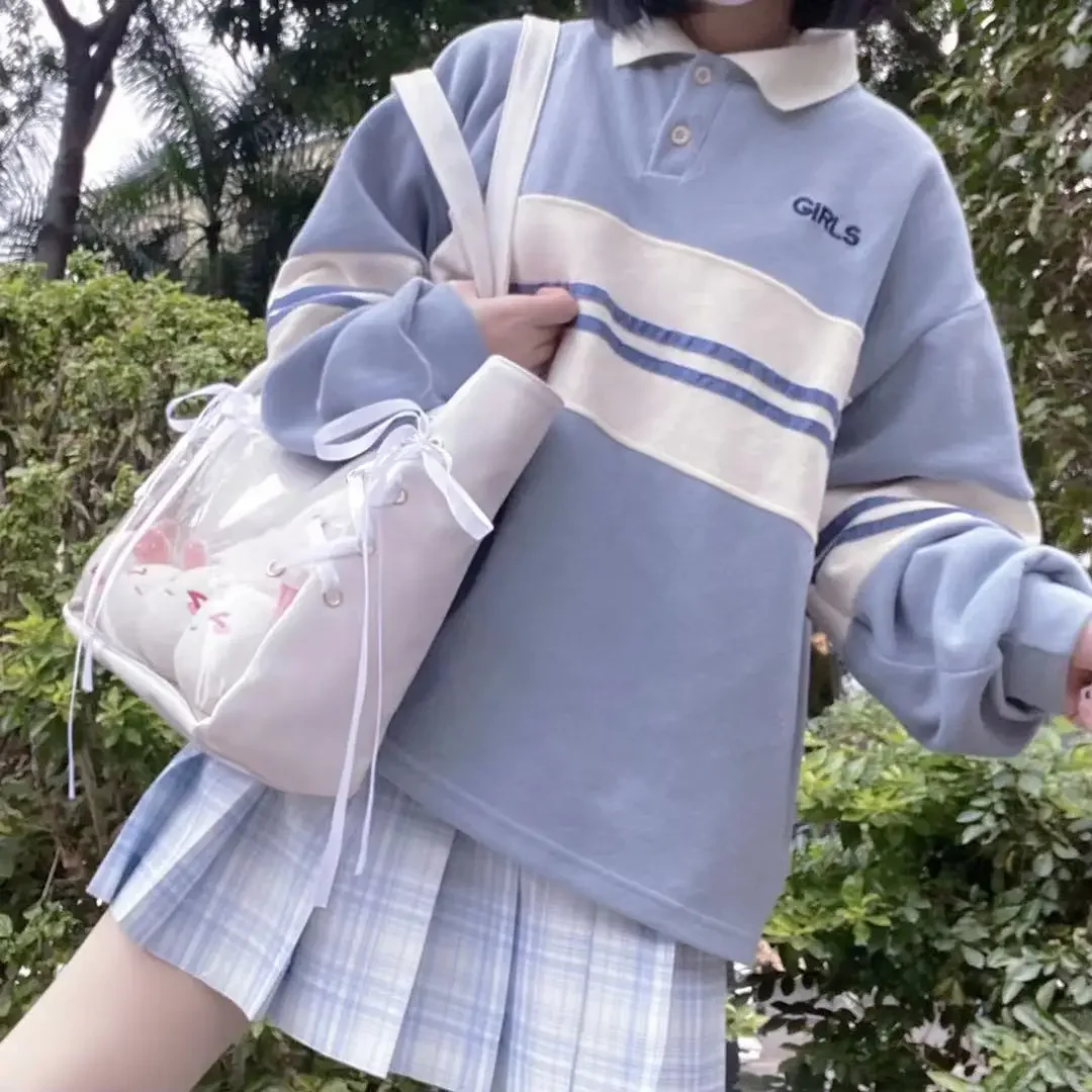 Japnese New Fashion Ita Bags Sweet See Through Lolita Handbags Women JK Uniform Shoulder Bags Bandage Design Bolso Mujer
