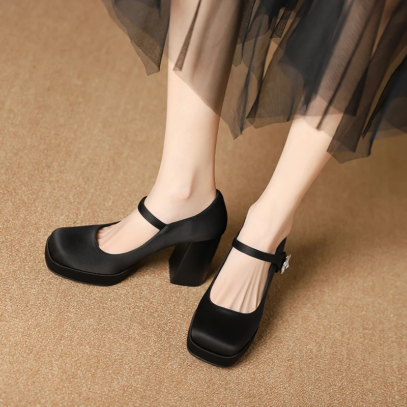 

Thick-soled Mary Jane shoes Spring and Autumn New style Square head Waterproof platform High-heel thick-heeled single shoes