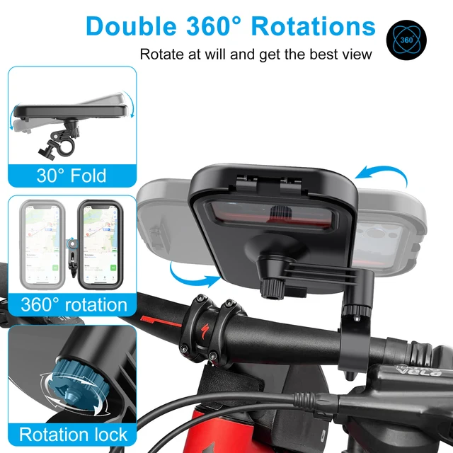 Supporto Bici Per Smartphone In Alluminio - Rotazione 360&deg;, Adatto Manubri 22.2-31.8mm, Rosso