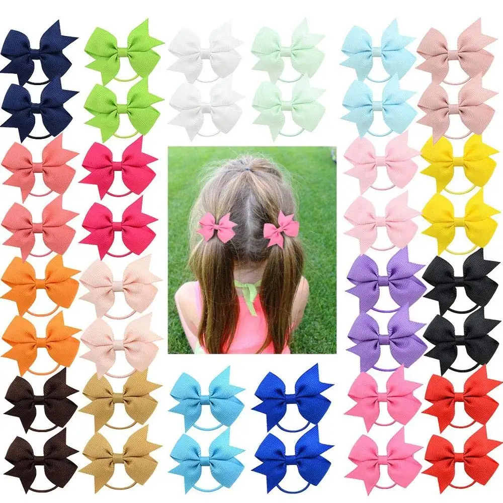 40Pcs 2" Grosgrain Ribbon Pigtail Hair Bows Elastic Hair Ties Hair