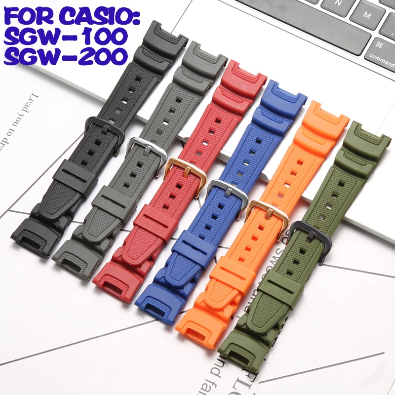 

Resin Strap Suitable For SGW-100 SGW-100-1V SGW-100-1VDF Men's Sports Waterproof Watchband Wrist Watch Accessories Bracelet