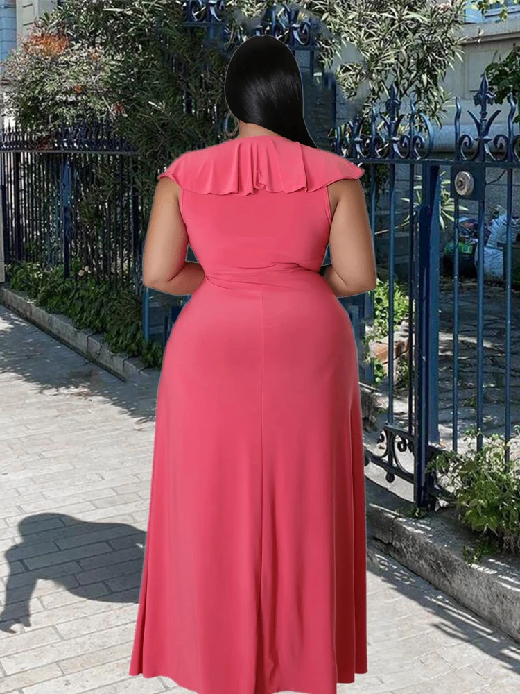 Elegant Dresses for Women Summer Maxi Dress with Slit Ruffled V Neck Sexy Ladies Plus Size Dresses Wholesale Bulk Dropshipping