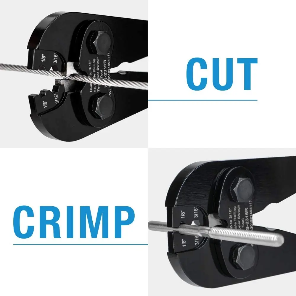 IWISS IWS-2316R Crimping Plier Heavy Duty Cable Railing Deck Swage Tool 1/8to 3/16 inch Stainless Steel Wire Rope Tensioners 5