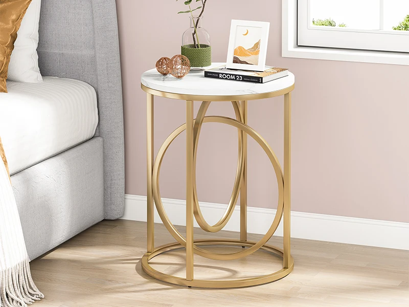 white and gold end table