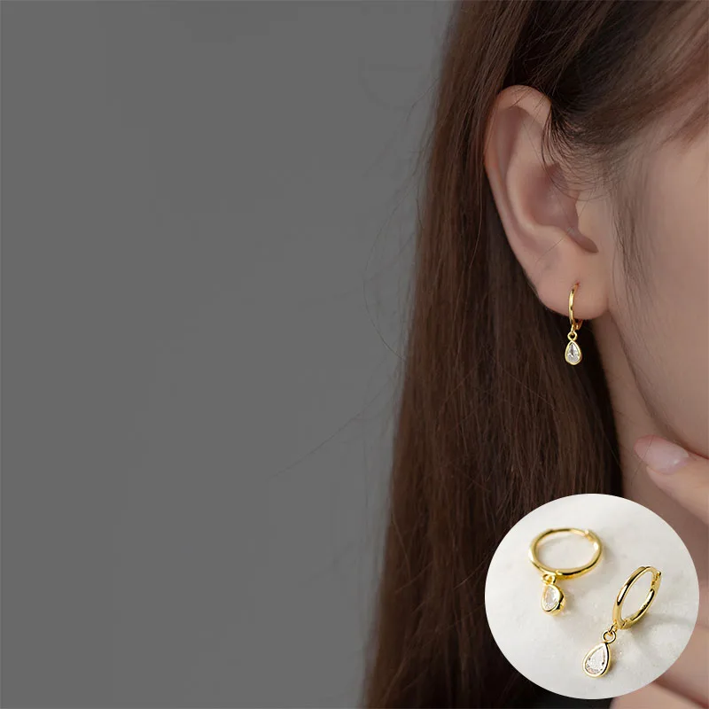 

100% 925 Sterling Silver Zircon Water Drop Earrings for Women Girl Simple Geometric Design Jewelry Party Gift Dropshipping