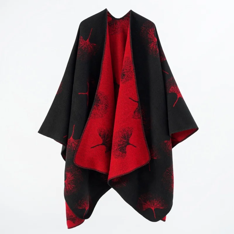 Autumn and winter European and American national style luxury fashion warm split shawl imitation cashmere cape flower scarf wome