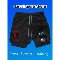 Attack on Titan Print 2in1 Running Workout Shorts for Men Gym Performanc Shorts with Phone Pocket Towel Loop Athletic Activewear