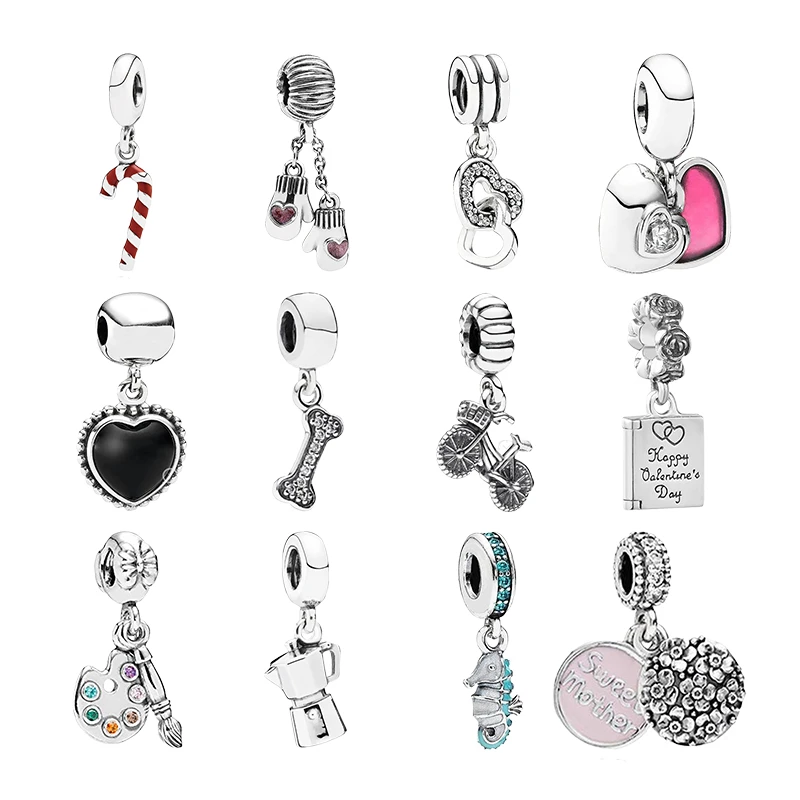 

Silver 925 Pendants Charms For Women Jewelry Making Christmas Candy Cane Mittens Mother Hearts Obyx Bicycle Palette Can Seahorse